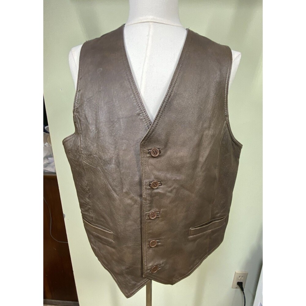 Vintage Wilsons Leather Men's Size XL Brown Vest Button Up Waistcoat Back Strap